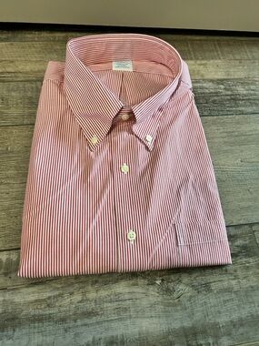 Brooks Brothers Red and White Fine-Stripe Button-Down Dress Shirt Brand new